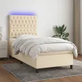 cadre de lit et matelas et LED Crème 90x190 cm Tissu