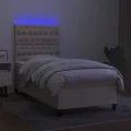 cadre de lit et matelas et LED Crème 90x190 cm Tissu