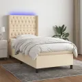 cadre de lit matelas et LED Crème 90x190 cm Tissu