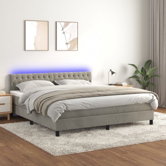 Sommier à lattes de lit avec matelas LED Gris clair 180x200 cm