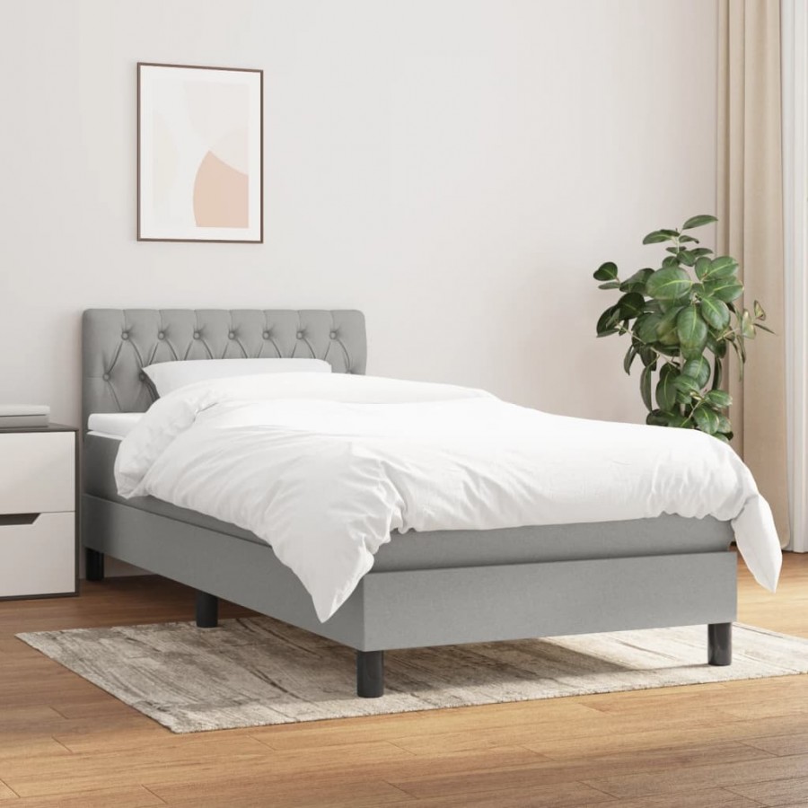 cadre de lit avec matelas Gris clair 100x200cm Tissu