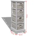 Étagère de rangement en bois 4 paniers en tissage Blanc
