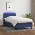 cadre de lit avec matelas et LED Bleu 90x190cm Tissu