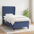 cadre de lit avec matelas Bleu 90x190 cm Tissu