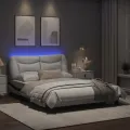 Cadre de lit avec lumières LED blanc noir 140x200 cm similicuir