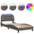 Cadre de lit avec lumières LED gris 90x200 cm similicuir