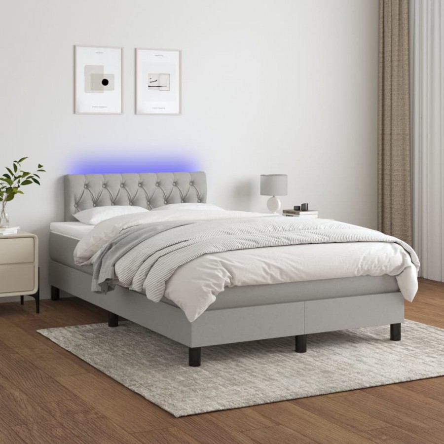 cadre de lit matelas LED Gris clair 120x200 cm Tissu