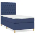 cadre de lit avec matelas Bleu 100x200 cm Tissu