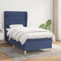 cadre de lit avec matelas Bleu 100x200 cm Tissu