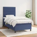 cadre de lit avec matelas Bleu 90x190 cm Tissu
