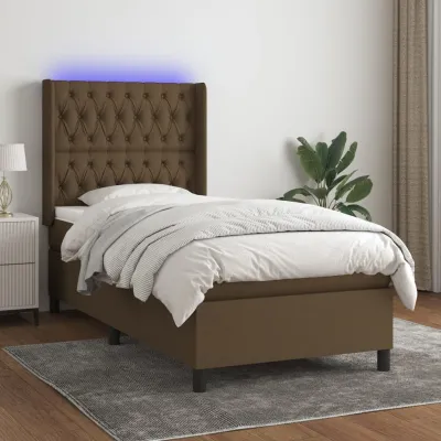 cadre de lit matelas LED Marron foncé 80x200cm Tissu
