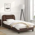 Cadre de lit avec lumières LED marron 90x200 cm similicuir