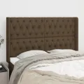 Tête de lit avec oreilles Marron foncé 163x16x118/128 cm Tissu