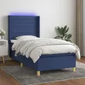 cadre de lit matelas et LED Bleu 90x190 cm Tissu