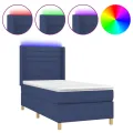 cadre de lit matelas et LED Bleu 90x190 cm Tissu