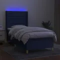 cadre de lit matelas et LED Bleu 90x190 cm Tissu
