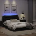 Cadre de lit avec lumières LED noir blanc 140x200 cm similicuir