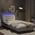 Cadre de lit avec lumières LED blanc noir 90x190 cm similicuir