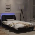 Cadre de lit avec lumières LED noir blanc 100x200 cm similicuir