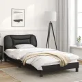 Cadre de lit avec lumières LED noir blanc 100x200 cm similicuir
