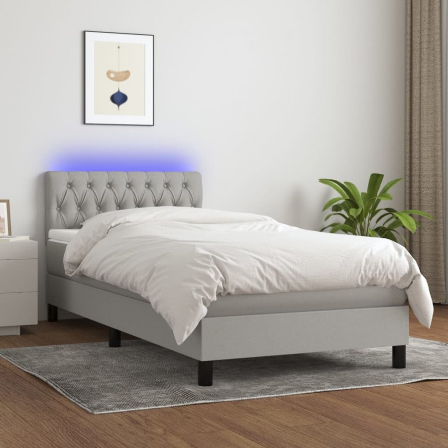 cadre de lit matelas LED Gris clair 100x200 cm Tissu