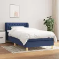 cadre de lit avec matelas Bleu 90x190 cm Tissu