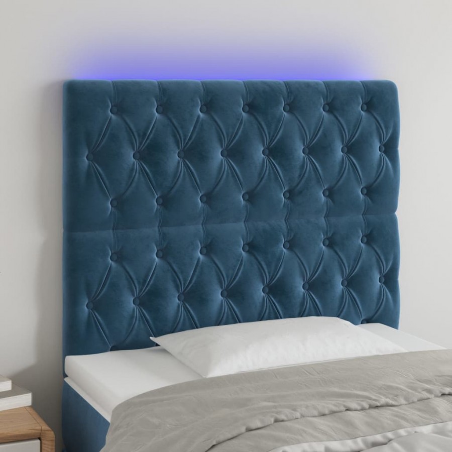 Tête de lit à LED Bleu foncé 100x7x118/128 cm Velours