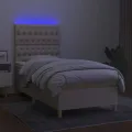 cadre de lit et matelas et LED Crème 80x200cm Tissu