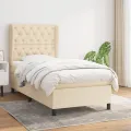 cadre de lit avec matelas Crème 80x200 cm Tissu