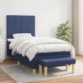 cadre de lit avec matelas Bleu 90x190 cm Tissu