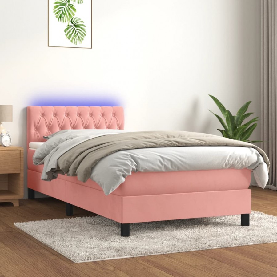 Sommier à lattes de lit avec matelas et LED Rose 90x190 cm