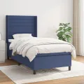 cadre de lit avec matelas Bleu 90x190 cm Tissu