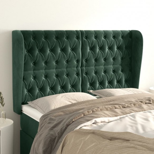 Tête de lit avec oreilles Vert foncé 163x23x118/128 cm Velours