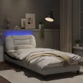 Cadre de lit avec lumières LED blanc noir 90x200 cm similicuir