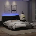Cadre de lit avec lumières LED noir blanc 160x200 cm similicuir