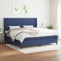 cadre de lit avec matelas Bleu 200x200 cm Tissu