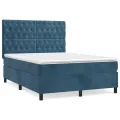cadre de lit et matelas Bleu foncé 140x190cm Velours
