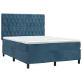cadre de lit et matelas Bleu foncé 140x190cm Velours