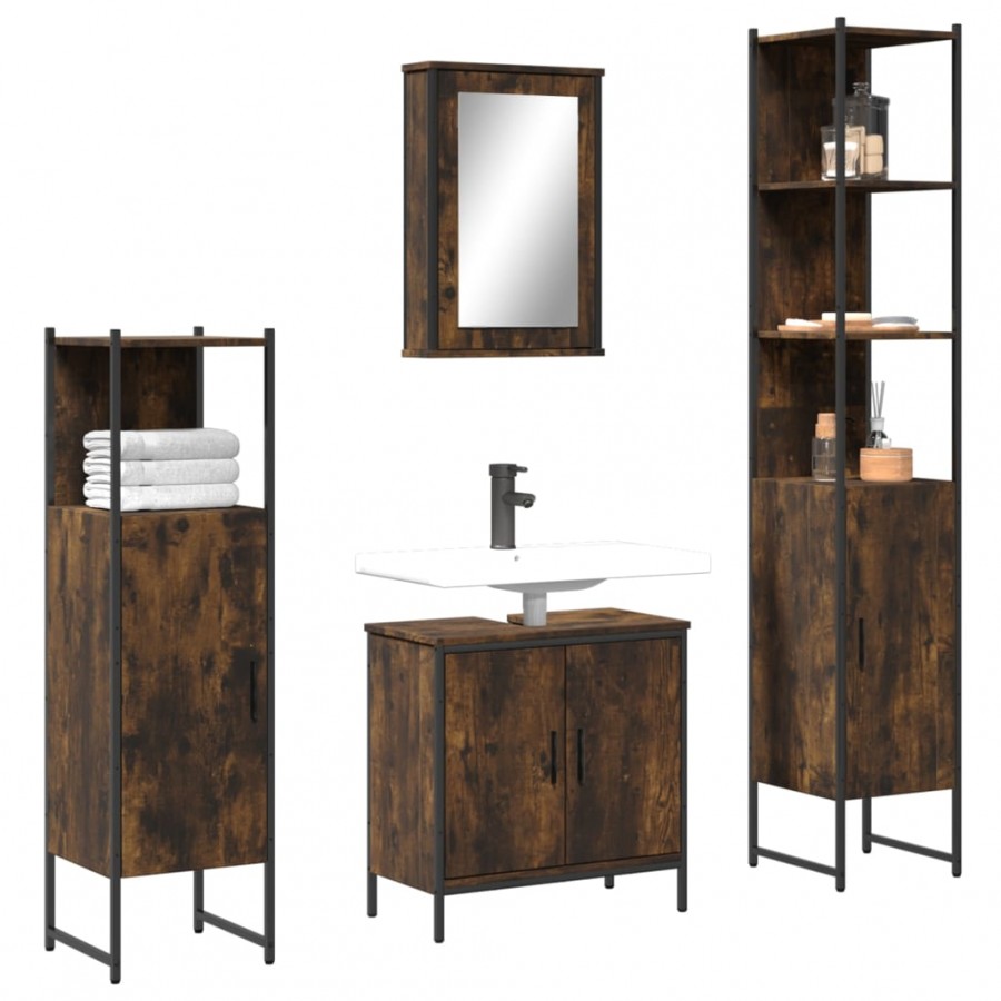 Ensemble de meubles de salle de bain 4 pcs Chêne fumé Bois