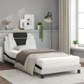 Lit avec matelas blanc et noir 100x200 cm similicuir