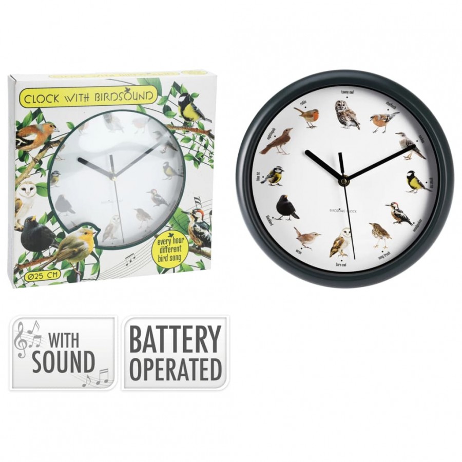 H&S Collection Horloge murale avec sons d'oiseaux 25 cm