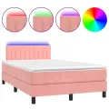 cadre de lit et matelas LED rose 120x190 cm velours