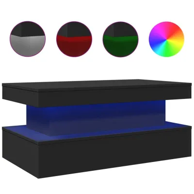 Table basse avec lumières LED noir 90x50x40 cm 2