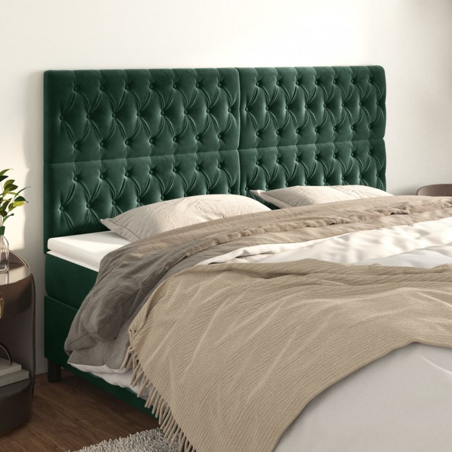 Têtes de lit 4 pcs Vert foncé 90x7x78/88 cm Velours