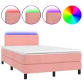cadre de lit et matelas LED rose 120x190 cm velours