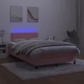 cadre de lit et matelas LED rose 120x190 cm velours