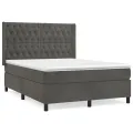 cadre de lit et matelas Gris foncé 140x200cm Velours