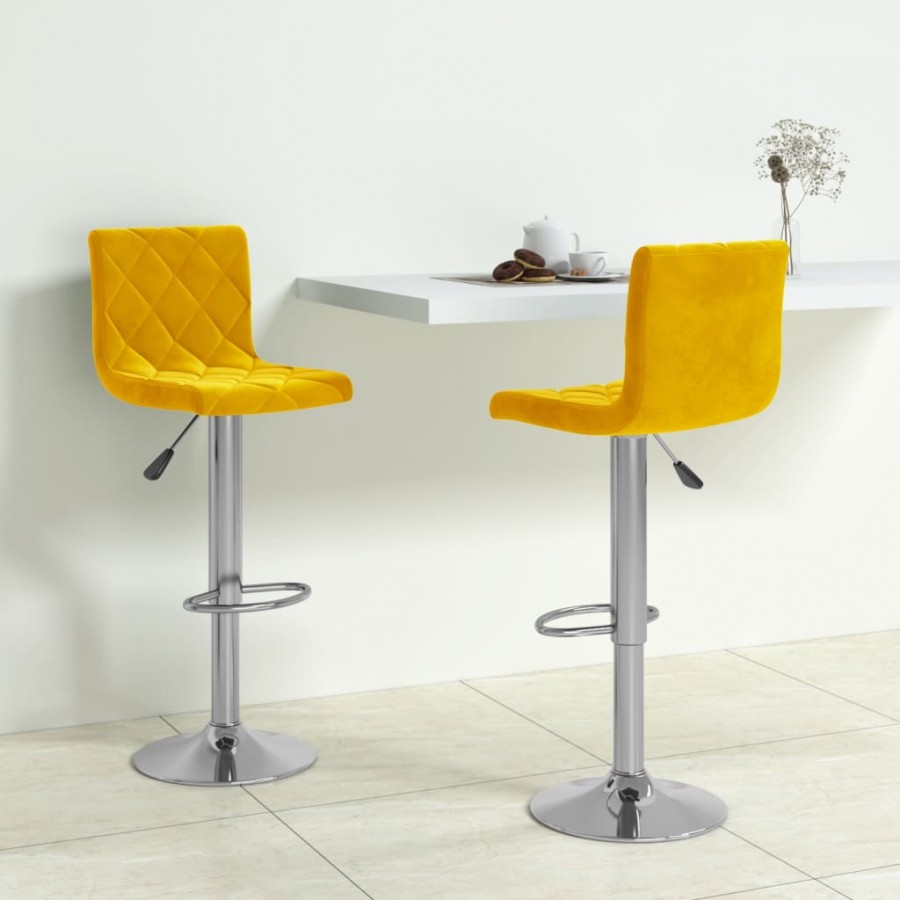 Tabourets de bar lot de 2 jaune moutarde velours