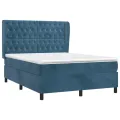 cadre de lit et matelas Bleu foncé 140x200cm Velours
