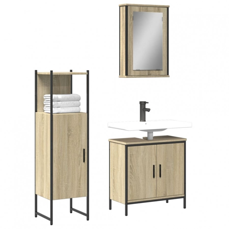 Ensemble de meubles de salle de bain 3 pcs chêne sonoma